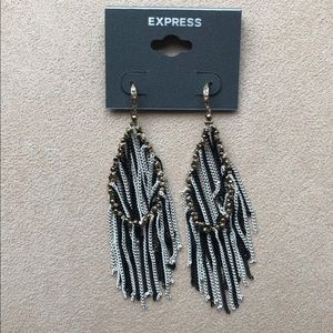 NWT Express Statement Chain Fringe Black Earrings